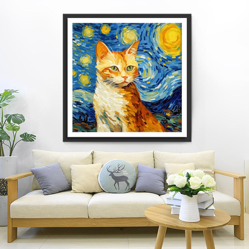 Chat Nuit Étoilée Broderie Diamant