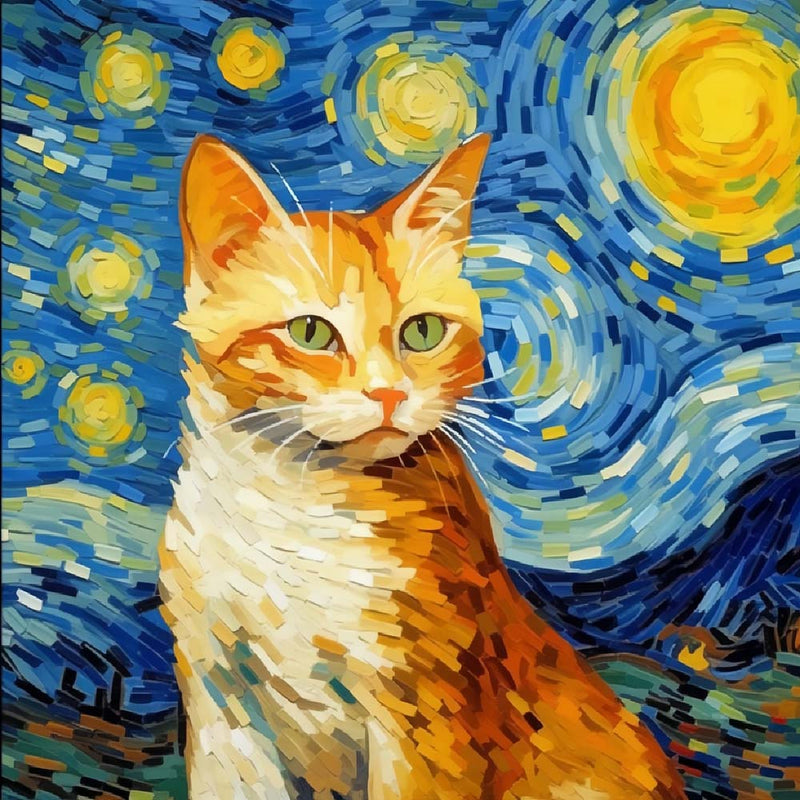 Chat Nuit Étoilée Broderie Diamant