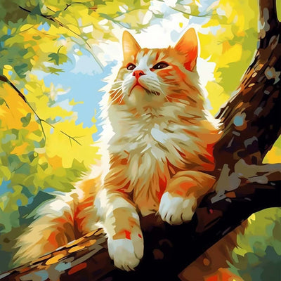 Chat Orange dans l’Arbre Broderie Diamant
