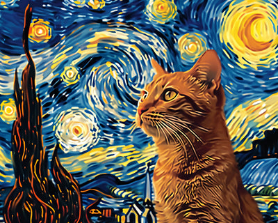 Chat Orange et le Ciel Étoilé Broderie Diamant