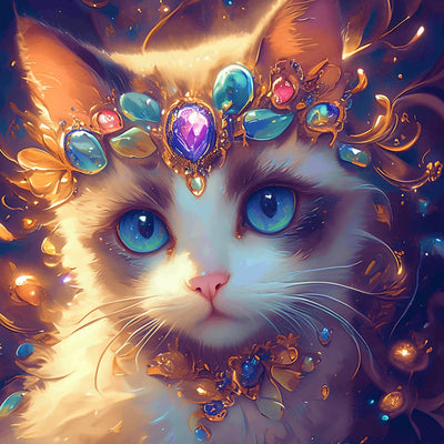 Chat Orange Portant des Bijoux Broderie Diamant