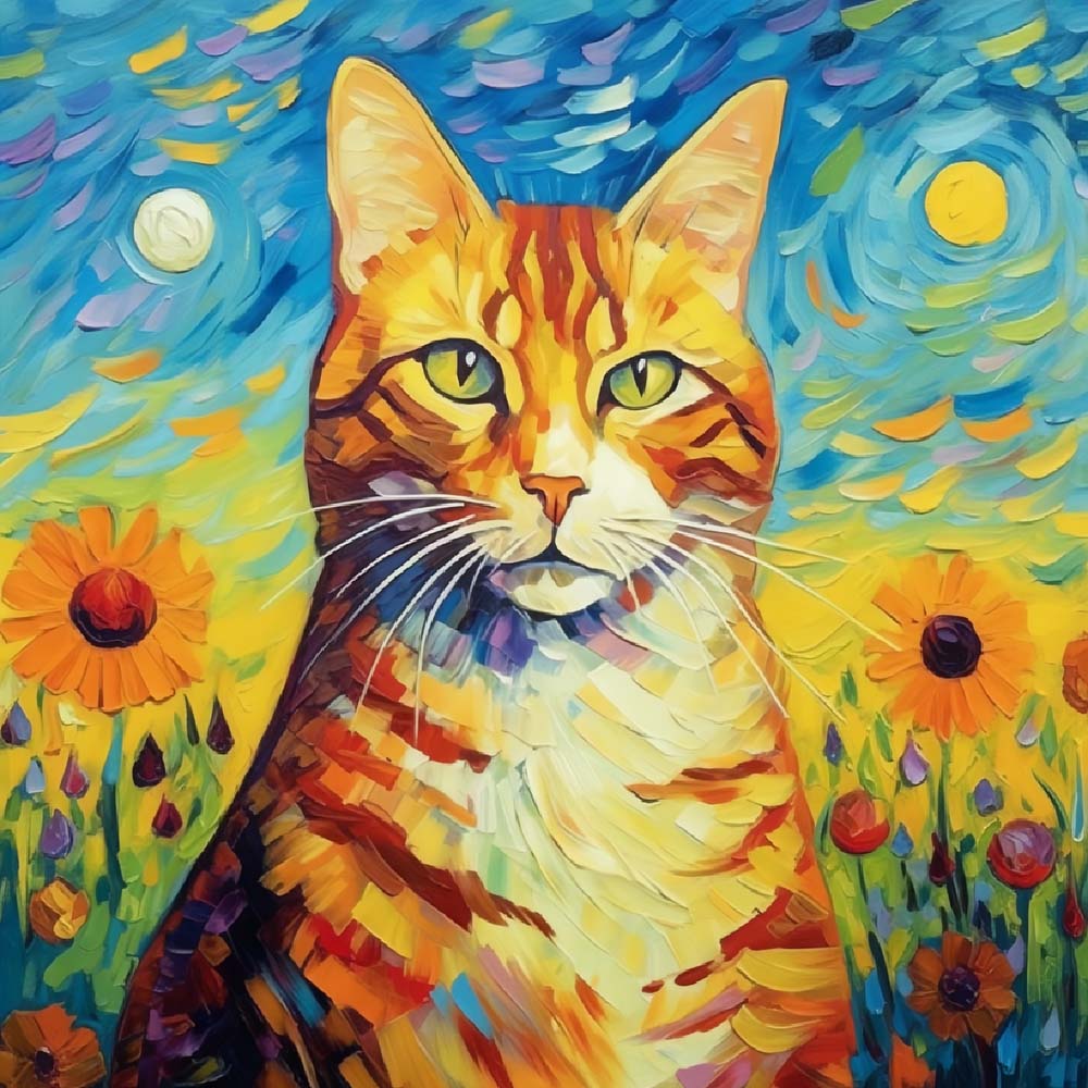 Chat Orange Style Van Gogh Broderie Diamant
