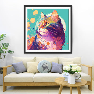 Chat Regardant en Arrière Broderie Diamant