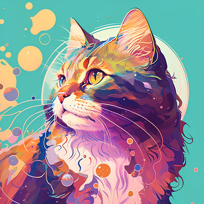 Chat Regardant en Arrière Broderie Diamant