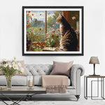 Chat Regardant par la Fenêtre Broderie Diamant