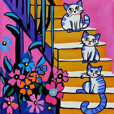 Chat sur l’Escalier Broderie Diamant