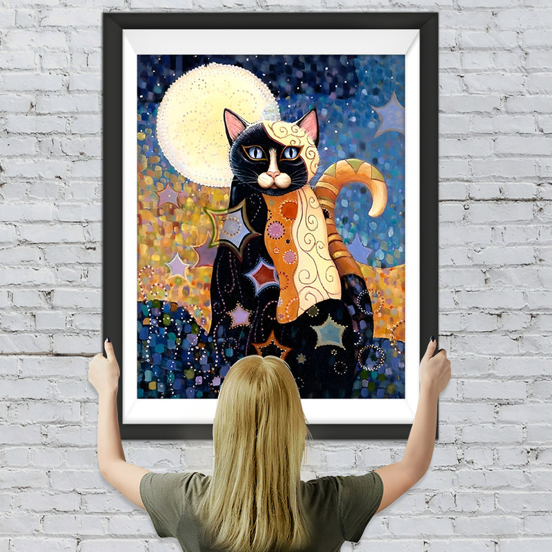 Chat Tricolore Fantastique et la Lune Broderie Diamant