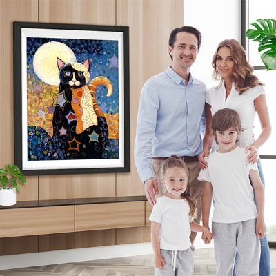 Chat Tricolore Fantastique et la Lune Broderie Diamant