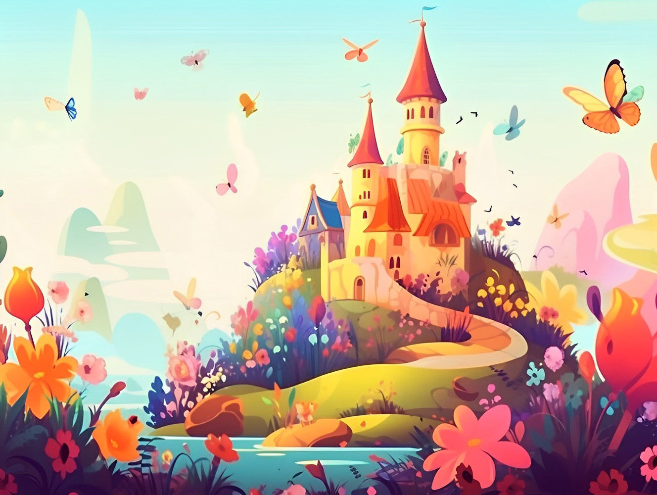 Château Cartoon Mignon Broderie Diamant