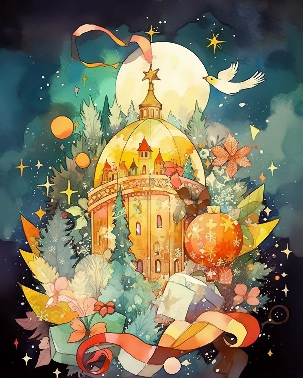 Château de Noël Dessin Animé Broderie Diamant