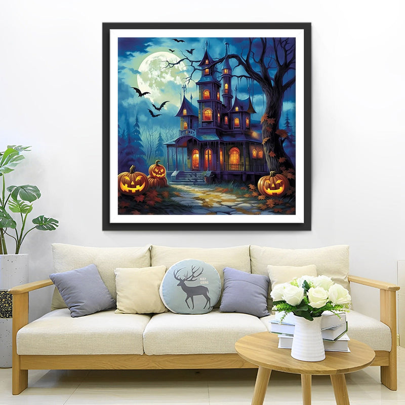 Château d’Halloween et Lanterne Citrouille Broderie Diamant