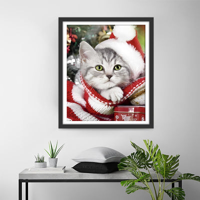 Chaton de Noël avec Chapeau Broderie Diamant