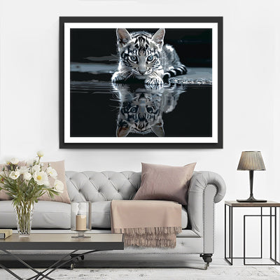Chaton et Reflet dans l'Eau Broderie Diamant