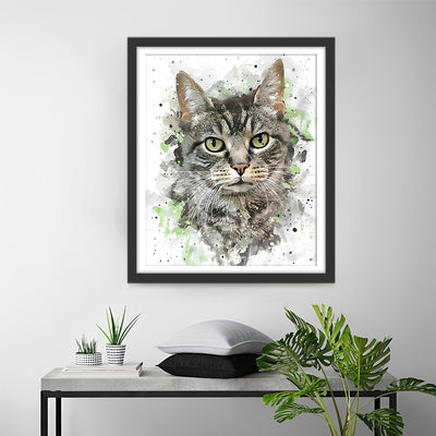 Chaton Gris aux Yeux Verts Broderie Diamant