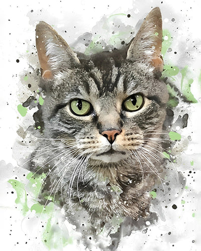 Chaton Gris aux Yeux Verts Broderie Diamant