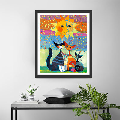 Chats de Dessin Animé et Soleil Broderie Diamant