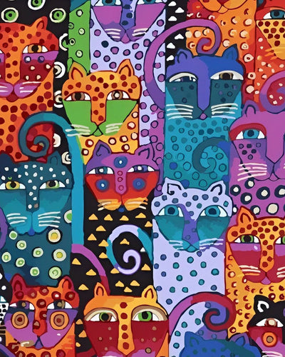 Chats Dessines Colorés Varies Broderie Diamant