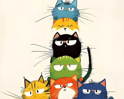 Chats Empiles les uns sur les Autres Broderie Diamant