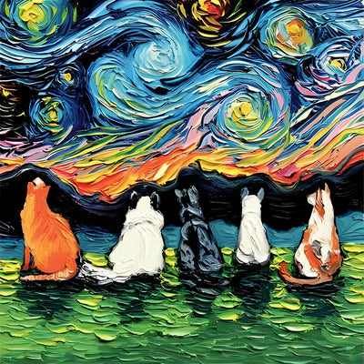 Chats et Nuit Étoilée Broderie Diamant