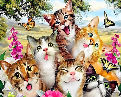 Chats Heureux et Adorables Broderie Diamant