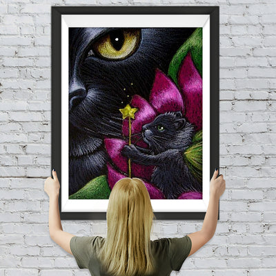 Chats Noirs en Broderie de Soie Broderie Diamant