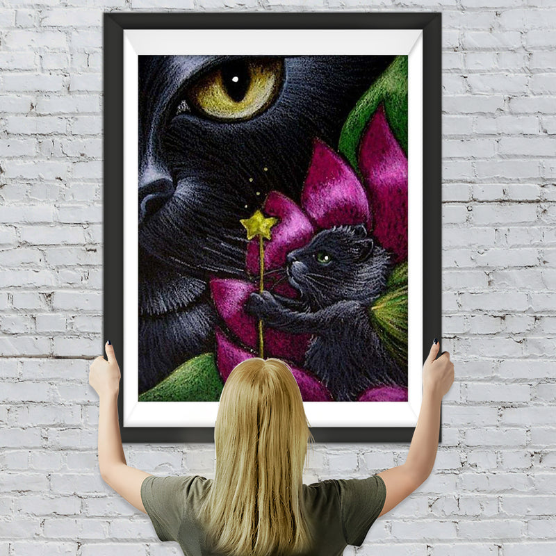 Chats Noirs en Broderie de Soie Broderie Diamant