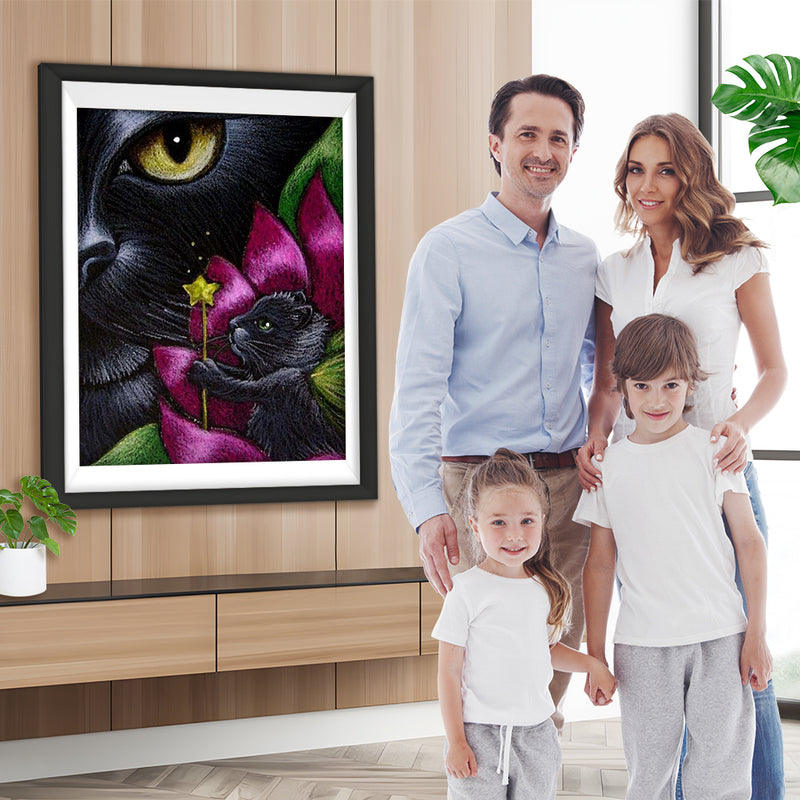 Chats Noirs en Broderie de Soie Broderie Diamant