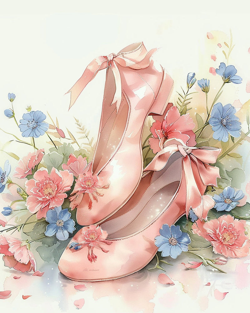 Chaussures Roses et Fleurs Broderie Diamant