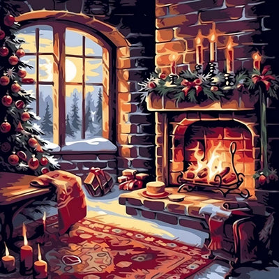 Cheminee de Noël en Feu Broderie Diamant
