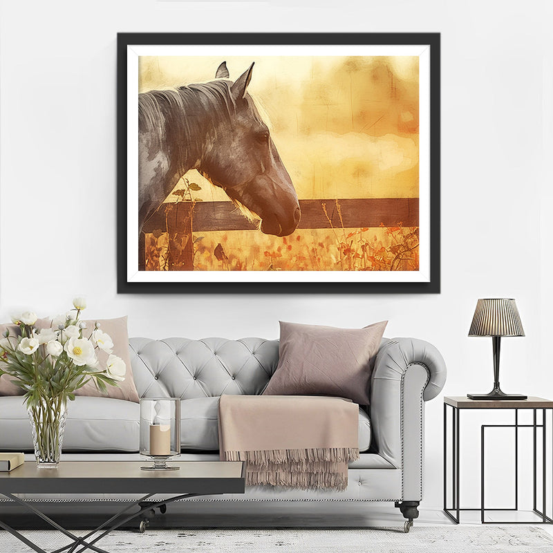 Cheval au Crepuscule en Automne Broderie Diamant