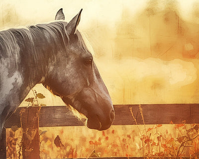 Cheval au Crepuscule en Automne Broderie Diamant