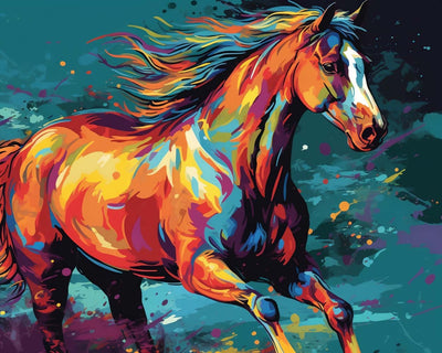 Cheval au Galop Aquarelle Broderie Diamant
