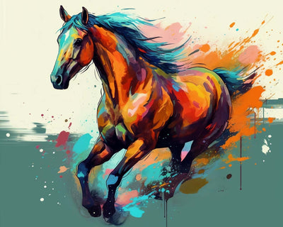 Cheval au Galop Aquarelle Broderie Diamant