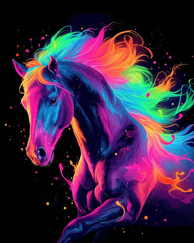 Cheval avec Cheveux Colorés Broderie Diamant