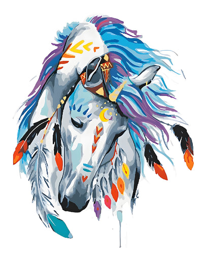 Cheval avec Coiffe de Plumes Broderie Diamant