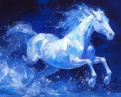 Cheval Blanc au Galop Broderie Diamant