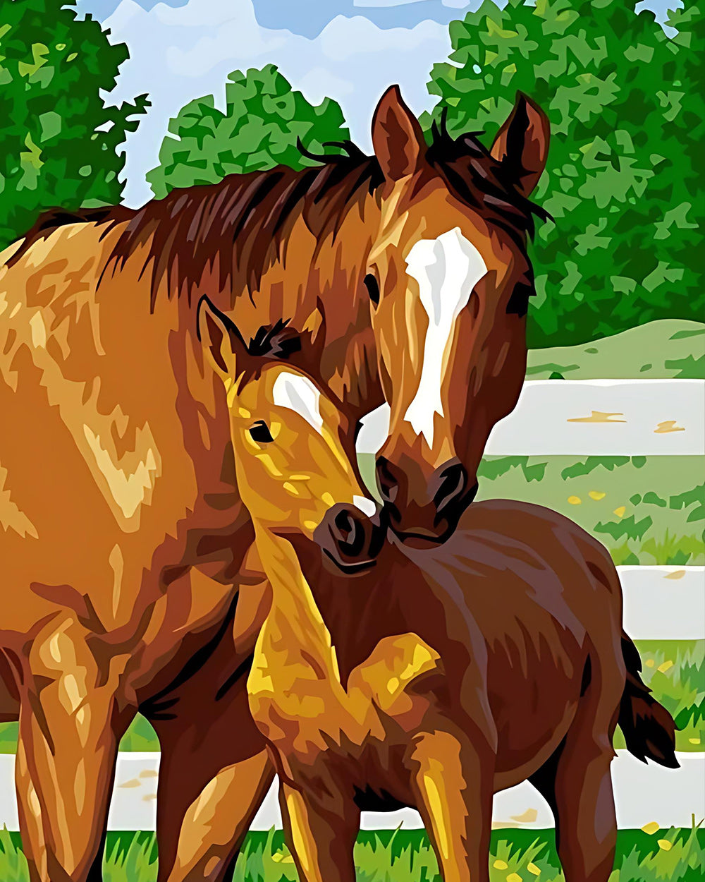 Cheval Brun et Son Bébé Broderie Diamant