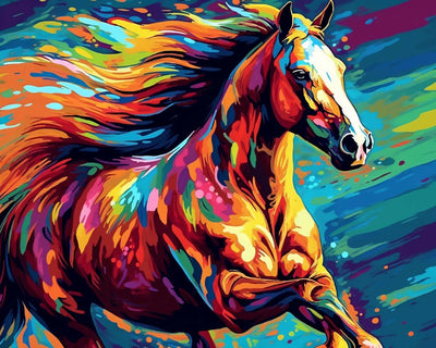 Cheval Coloré au Galop Broderie Diamant