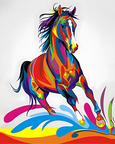 Cheval Coloré en Course Broderie Diamant