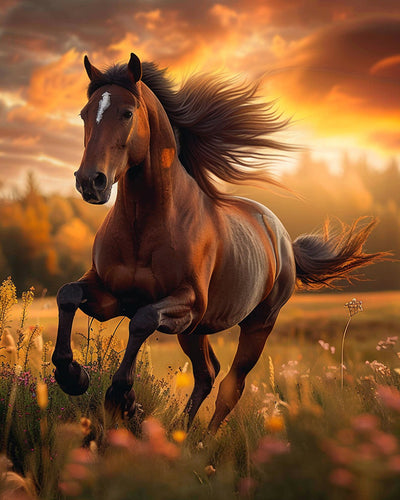 Cheval Courant sur l’Herbe Broderie Diamant