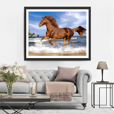 Cheval Galopant dans l'Eau Broderie Diamant