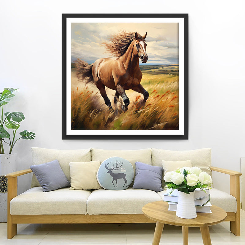 Cheval Galopant sur la Prairie Broderie Diamant