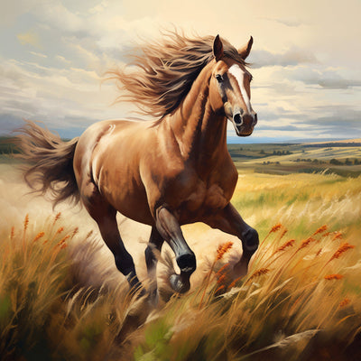 Cheval Galopant sur la Prairie Broderie Diamant