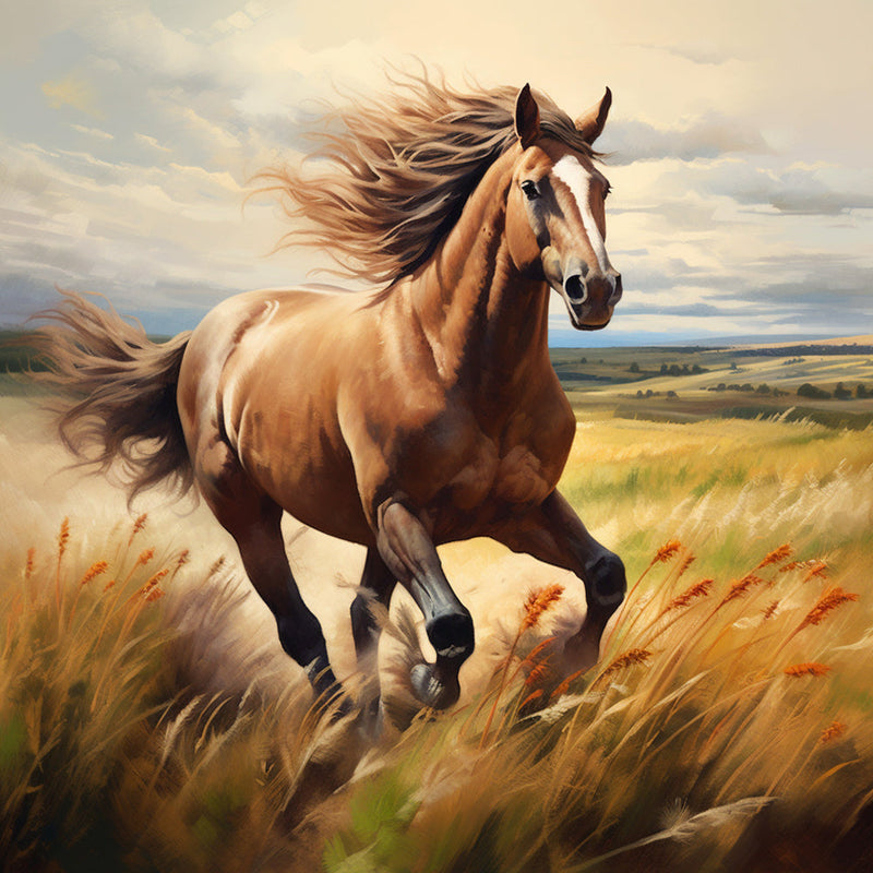 Cheval Galopant sur la Prairie Broderie Diamant