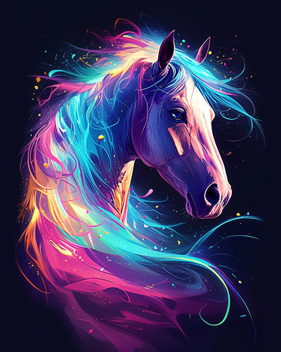 Cheval Lumineux dans l'Obscurite Broderie Diamant