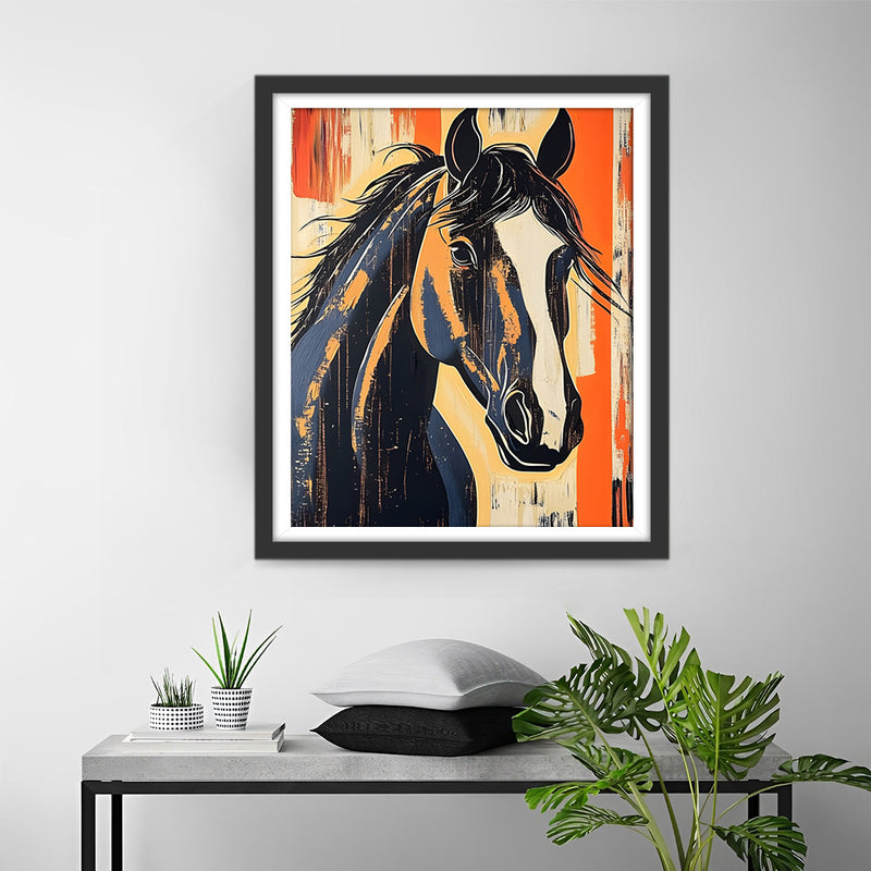Cheval Noir Style Graffiti Broderie Diamant