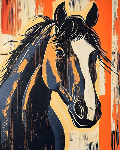 Cheval Noir Style Graffiti Broderie Diamant