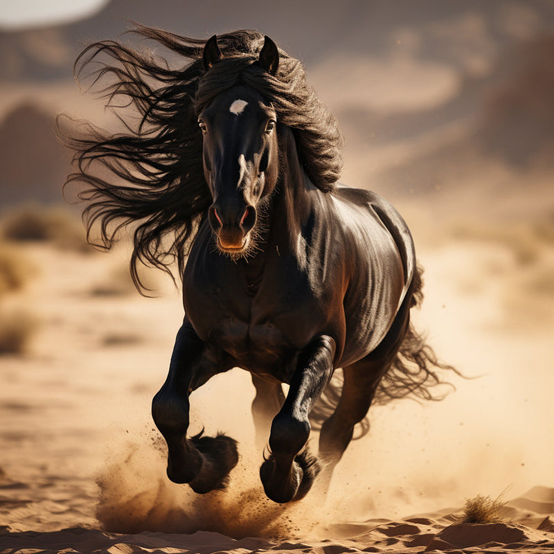 Cheval Sombre au Galop Broderie Diamant