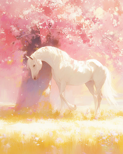 Cheval sous L'Arbre de Fleurs Broderie Diamant