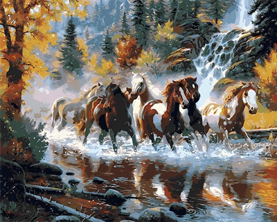 Chevaux au Galop dans la Rivière Broderie Diamant